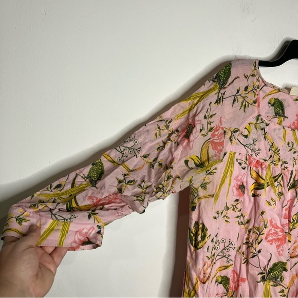 Happy Nature 100% cotton dress with tropical bird & floral pattern size large - Picture 2 of 8